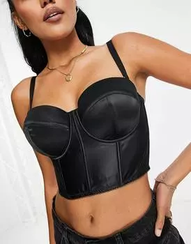Черный утепленный атласный корсет на косточках со съемными бретелями ASOS DESIGN Fuller Bust