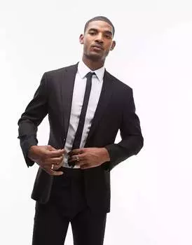 Черный узкий фактурный пиджак Topman