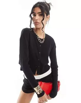 Черный узкий кардиган с круглым вырезом ASOS DESIGN