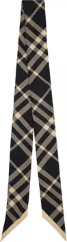 Черный узкий клетчатый шелковый шарф Burberry, Black/Calico