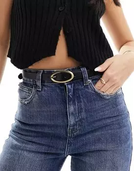 Черный узкий ремень бойфренда ASOS Design на талию и бедра с овальной пряжкой