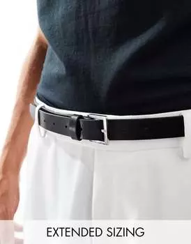 Черный узкий ремень из искусственной кожи с серебряной пряжкой ASOS DESIGN