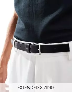 Черный узкий ремень из искусственной кожи с серебряной пряжкой ASOS DESIGN