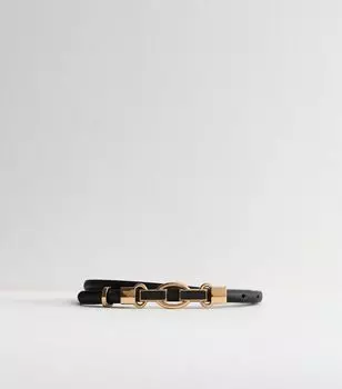 Черный узкий ремень с пряжкой и замком New Look, черный