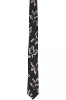 Черный узкий шелковый галстук с принтом «Suminagashi Petals» Dries Van Noten