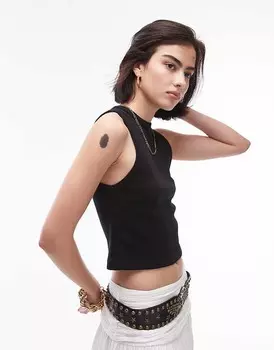 Черный узкий укороченный топ на бретелях Topshop