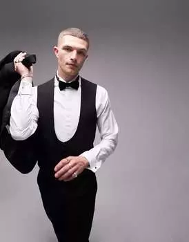Черный узкий жилет-смокинг Topman