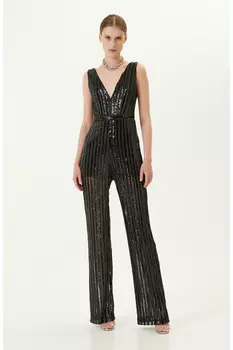 Черный вечерний комбинезон с пайетками Network, черный