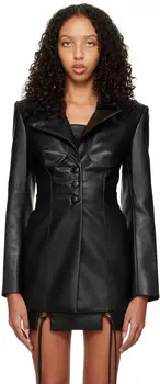 Черный веганский кожаный пиджак с вырезом Aleksandre Akhalkatsishvili