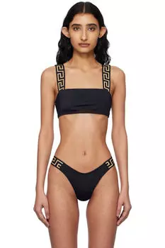 Черный верх бикини с узором Greca Border Versace Underwear