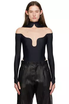 Черный волнистый боди Mugler