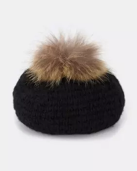 Черный вязаный берет с меховым помпоном Navarro, черный