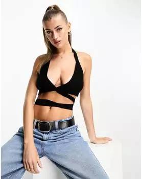 Черный вязаный бралетт с запахом ASOS DESIGN