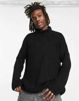 Черный вязаный джемпер оверсайз с воротником-трубой ASOS DESIGN