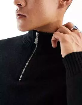 Черный вязаный джемпер с молнией 1/4 ASOS