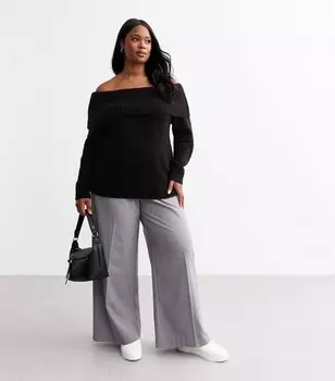 Черный вязаный джемпер с открытыми плечами Curves New Look, черный