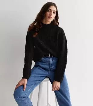 Черный вязаный джемпер с высоким воротником New Look, черный