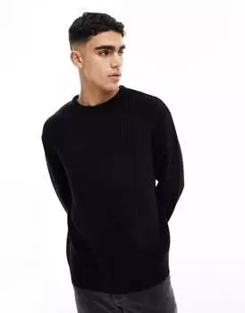 Черный вязаный джемпер в рубчик оверсайз ASOS