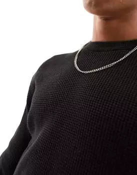 Черный вязаный джемпер в рубчик Pull&Bear