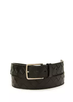 Черный вязаный фактурный мужской кожаный ремень Bottega Veneta