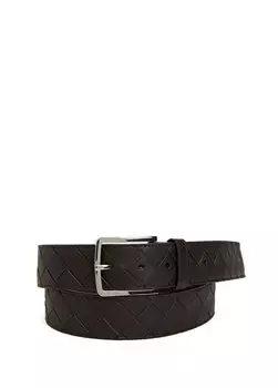 Черный вязаный фактурный мужской кожаный ремень Bottega Veneta