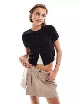 Черный вязаный кардиган с короткими рукавами ASOS DESIGN