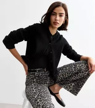 Черный вязаный кардиган с круглым вырезом New Look, черный