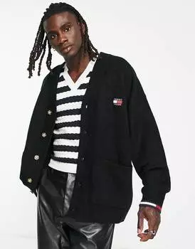 Черный вязаный кардиган с логотипом Tommy Jeans