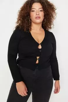 Черный вязаный кардиган с пуговицами Trendyol