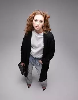 Черный вязаный кардиган Topshop с контрастной строчкой