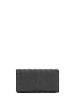 Черный вязаный мужской кожаный кошелек с текстурой Bottega Veneta