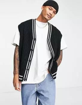 Черный вязаный свитер без рукавов в крикет ASOS DESIGN