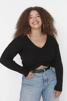 Черный вязаный свитер с узлом Trendyol