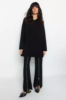 Черный вязаный свитер свободного кроя с матросским вырезом Trendyol Modest