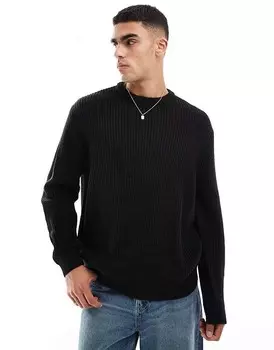 Черный вязаный свитер в рубчик оверсайз ASOS DESIGN