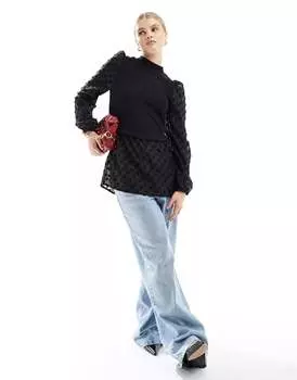 Черный вязаный топ 2 в 1 New Look