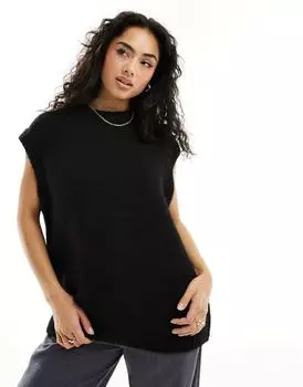 Черный вязаный топ без рукавов с круглым вырезом ASOS DESIGN