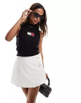 Черный вязаный топ без рукавов с логотипом и флагом Tommy Jeans