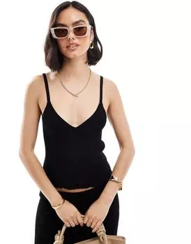 Черный вязаный топ-комбинация с v-образным вырезом и бретелями ASOS DESIGN