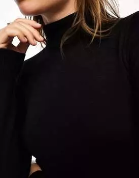 Черный вязаный топ с длинными рукавами и высоким воротником Object