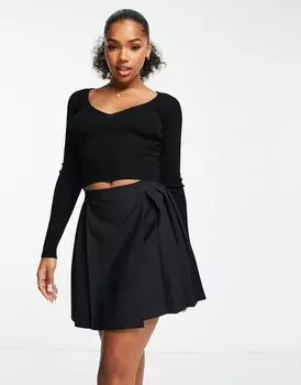 Черный вязаный топ с длинными рукавами Pull&Bear