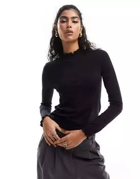 Черный вязаный топ с салатовой каймой Vero Moda