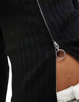 Черный вязаный топ с v-образным вырезом и молнией Pimkie