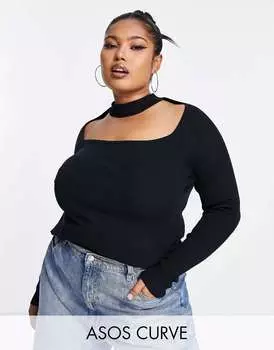 Черный вязаный топ с вырезом на шее ASOS DESIGN Curve