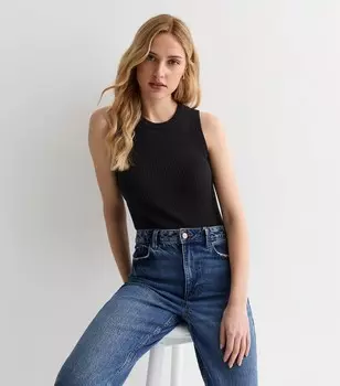Черный вязаный топ в рубчик New Look, черный