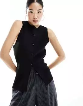 Черный вязаный жилет с круглым вырезом и разрезом спереди ASOS DESIGN
