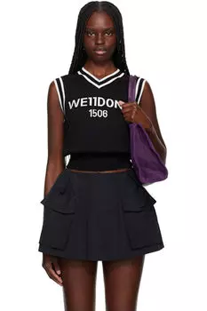 Черный вязаный жилет с логотипом We11done