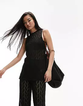 Черный вязаный жилет с открытой строчкой Topshop