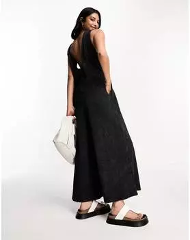 Черный выстиранный комбинезон с завышенной талией ASOS DESIGN