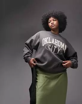 Черный выстиранный свитшот Topshop Curve с графическим принтом в стиле оклахома